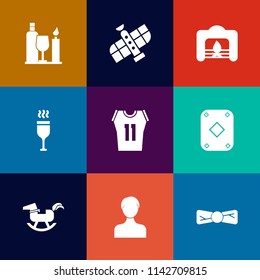Modern, simple vector icon set on colorful flat backgrounds with alcohol, shuttle, drink, horse, shirt, wine, winter, play, bottle, basketball, fashion, sport, holiday, poker, interior, elegance icons
