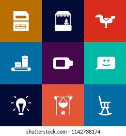 Modern, simple vector icon set on colorful flat backgrounds with travel, supermarket, customer, fireplace, buy, file, horse, furniture, market, kid, light, chat, child, information, chair, happy icons
