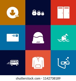Modern, simple vector icon set on colorful flat backgrounds with send, remove, door, kilogram, jacket, avatar, entrance, account, open, envelope, help, user, sport, buoy, web, road, mail, delete icons