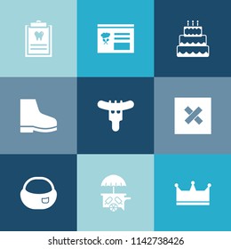 Modern, simple vector icon set on colorful blue backgrounds with silhouette, bakery, health, van, vehicle, delicious, dessert, fashion, school, medicine, ice, closed, interface, food, patient icons