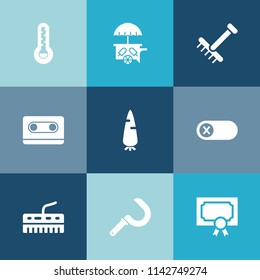 Modern, simple vector icon set on colorful blue backgrounds with raw, celsius, sign, vehicle, van, keyboard, retro, temperature, off, vegetable, agriculture, award, cream, carrot, autumn, audio icons
