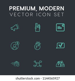 Modern, simple vector icon set on dark grey background with male, thermometer, object, accounting, music, temperature, financial, work, finance, house, scale, boy, fahrenheit, office, roof, man icons