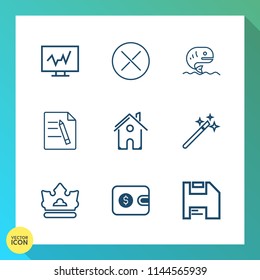 Modern, simple vector icon set on gradient background with web, seafood, test, royal, sea, doctor, architecture, estate, home, finance, health, cash, building, purse, magic, document, close, no icons