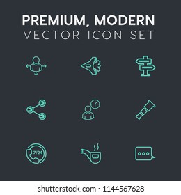 Modern, Simple Vector Icon Set On Dark Grey Background With Airplane, Retro, Service, Location, Vintage, Air, Business, Pipe, Space, Call, Classic, Aviation, Place, Clock, Direction, Plane, Room Icons