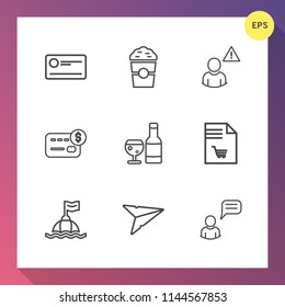 Modern, simple vector icon set on gradient background with balance, online, web, notebook, banking, finance, market, cafe, morning, email, person, list, cheque, communication, supermarket, drink icons