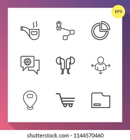 Modern, simple vector icon set on gradient background with gps, chat, road, place, tobacco, retail, diagram, pointer, classic, data, file, vintage, shop, music, direction, presentation, sound icons