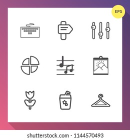 Modern, simple vector icon set on gradient background with technology, graph, work, note, juice, picture, spring, hanger, choice, photo, fashion, business, direction, cocktail, glass, chart, way icons