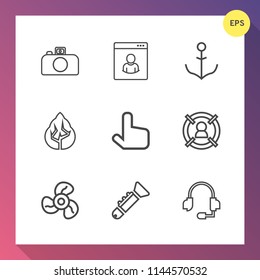 Modern, simple vector icon set on gradient background with landscape, social, customer, microphone, tree, jazz, fan, cool, support, profile, nature, air, man, environment, ventilator, camera icons