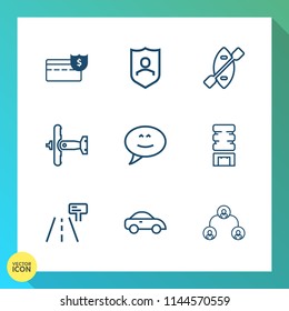 Modern, simple vector icon set on gradient background with currency, taxi, bank, cold, container, transportation, car, paddle, message, street, war, finance, white, plane, sign, cash, boat, oar icons
