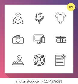 Modern, simple vector icon set on gradient background with model, fashion, estate, transportation, singer, sound, location, microphone, sign, sing, card, concept, camera, cute, real, contract icons