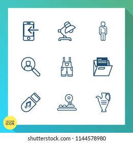 Modern, simple vector icon set on gradient background with clothing, boy, phone, computer, casual, online, account, mobile, blank, pottery, music, sound, vase, arrow, decoration, button, money icons