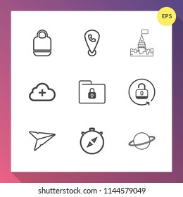Modern, simple vector icon set on gradient background with lock, south, phone, map, modern, mobile, web, fairytale, internet, background, add, direction, send, email, style, accessory, message icons