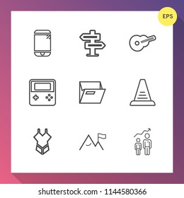 Modern, simple vector icon set on gradient background with element, cellphone, web, dont, sign, progress, technology, button, wireless, entrance, cell, doorknob, internet, woman, arrow, ladder icons