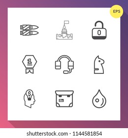 Modern, simple vector icon set on gradient background with open, unlock, army, shot, cartridge, bullet, war, tower, security, steel, castle, business, professional, pretty, technology, building icons