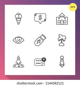 Modern, simple vector icon set on gradient background with human, square, rocket, ball, template, food, launch, cash, palm, currency, medieval, eye, tropical, cold, architecture, shuttle, sweet icons
