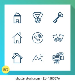 Modern, simple vector icon set on gradient background with summer, award, telephone, achievement, door, trophy, home, nature, winner, sign, white, call, circle, mobile, sea, sport, flipper, real icons