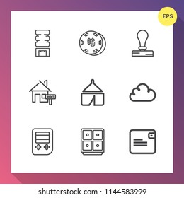 Modern, simple vector icon set on gradient background with rent, finance, chip, wallet, dollar, tent, cloud, refrigerator, luck, white, game, web, money, drink, picnic, estate, arrow, risk, cold icons