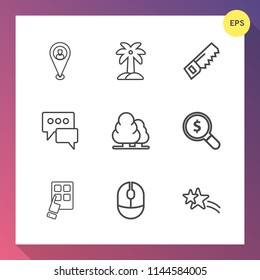 Modern, simple vector icon set on gradient background with web, shiny, pin, natural, travel, modern, drill, concept, message, internet, environment, computer, holiday, chat, click, bubble, saw icons