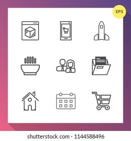 Modern, simple vector icon set on gradient background with file, cart, cargo, mobile, space, soup, transportation, time, technology, blank, estate, house, dish, rocket, phone, science, office icons