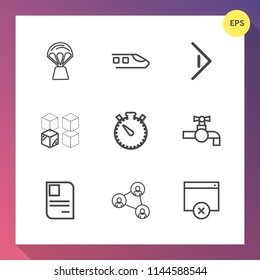 Modern, simple vector icon set on gradient background with business, train, identity, water, sky, transportation, right, technology, tap, bathroom, fun, hot, sink, white, rail, house, page, time icons