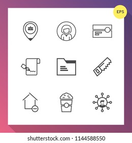 Modern, simple vector icon set on gradient background with home, white, pen, shop, portrait, young, coffee, paper, screen, apartment, tape, office, music, document, work, girl, communication icons