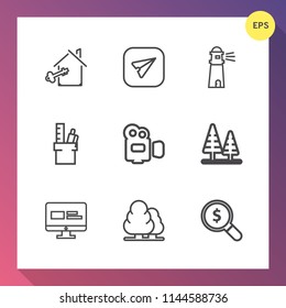 Modern, simple vector icon set on gradient background with key, business, web, nature, stationery, search, concept, apartment, sky, coast, office, email, home, website, work, water, agent, find icons