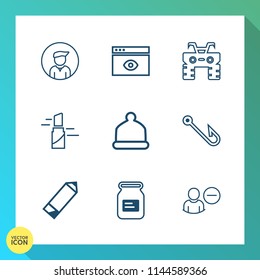 Modern, simple vector icon set on gradient background with quad, man, pen, beauty, can, technology, metal, race, transportation, red, sign, web, fishing, account, casual, people, tin, page, rod icons
