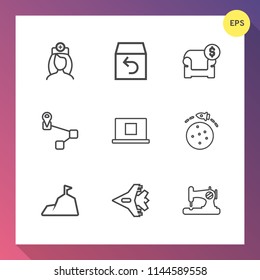 Modern, simple vector icon set on gradient background with return, sign, navigation, box, hospital, care, nurse, web, point, internet, modern, mountain, jet, furniture, fashion, technology, sofa icons
