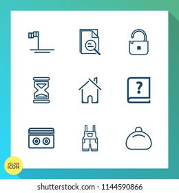 Modern, simple vector icon set on gradient background with estate, graphic, style, home, protection, clothing, stereo, timer, cortes, sign, architecture, old, baja, house, nature, building, tool icons