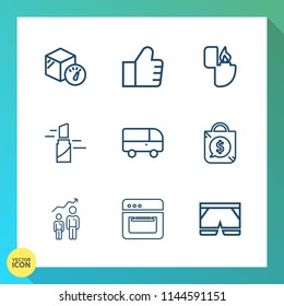 Modern, simple vector icon set on gradient background with food, progress, concept, delivery, transportation, service, search, shorts, web, kitchen, find, bus, fashion, lighter, weight, personal icons