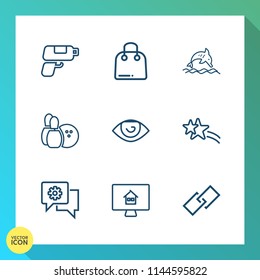 Modern, simple vector icon set on gradient background with sale, dolphin, shiny, online, white, marine, sport, paper, property, bag, bowling, element, gun, body, real, house, falling, mobile icons