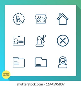 Modern, simple vector icon set on gradient background with cellphone, business, white, curtain, name, elegance, headset, call, document, frame, cancel, heel, office, cell, beautiful, modern, id icons