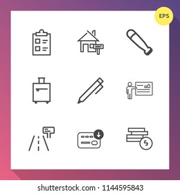 Modern, simple vector icon set on gradient background with cash, coin, traffic, bank, bat, finance, presentation, businessman, sport, checklist, mortgage, rent, pencil, list, estate, baseball icons