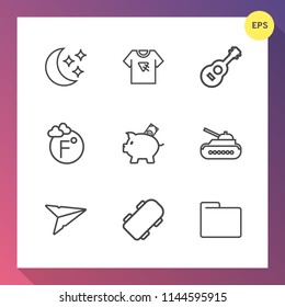 Modern, simple vector icon set on gradient background with war, fahrenheit, investment, thermometer, temperature, fashion, musical, office, money, send, extreme, skate, scale, army, white, star icons