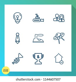 Modern, Simple Vector Icon Set On Gradient Background With Trumpet, Energy, Marine, Lamp, Technology, Fashion, House, Award, First, Worker, Undersea, Spaceship, Clothes, Bugle, Water, Electric Icons