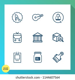 Modern, simple vector icon set on gradient background with tourism, elegance, metal, beautiful, frame, boots, safety, security, aluminum, statistic, can, open, europe, concert, protection, sound icons