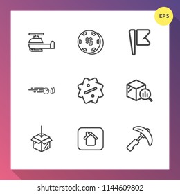 Modern, simple vector icon set on gradient background with transport, trend, home, picking, web, construction, aviation, strike, fly, industry, label, chopper, statistic, equipment, upload, air icons