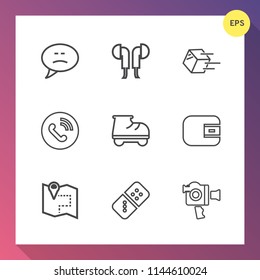 Modern, simple vector icon set on gradient background with game, map, communication, modern, leisure, location, purse, row, money, wallet, ring, dialog, audio, circle, equipment, camera, cash icons