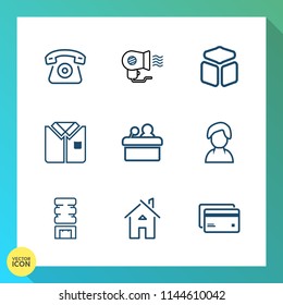 Modern, simple vector icon set on gradient background with profile, debit, house, square, cold, female, estate, fan, fashion, card, phone, money, drink, cellphone, technology, dryer, hair, hot icons