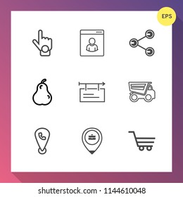 Modern, simple vector icon set on gradient background with male, people, map, sign, business, work, truck, dump, dumper, white, organic, banner, share, fruit, location, ripe, shop, vehicle, web icons