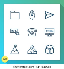Modern, simple vector icon set on gradient background with web, button, nature, purchase, chain, file, folder, communication, technology, paper, send, smartphone, phone, object, message, website icons