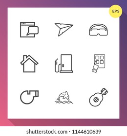 Modern, simple vector icon set on gradient background with nature, send, phone, music, dolphin, network, sign, oil, cell, cellphone, referee, communication, guitar, fuel, wildlife, glasses, gas icons