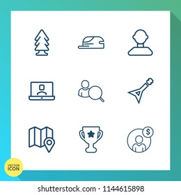 Modern, simple vector icon set on gradient background with location, award, white, web, plant, environment, internet, profile, baseball, pine, account, finance, head, object, accounting, music icons