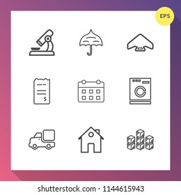 Modern, simple vector icon set on gradient background with money, white, storage, warehouse, equipment, microscope, financial, jump, extreme, appliance, estate, medical, open, laboratory, rain icons