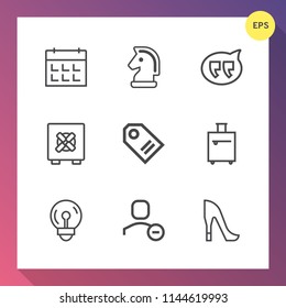 Modern, simple vector icon set on gradient background with energy, message, light, account, tag, safe, high, game, bulb, user, piece, horse, timetable, chess, luggage, travel, electric, success icons