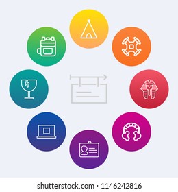 Modern, simple vector icon set on colorful circle backgrounds with music, glass, profile, leather, sound, bag, egypt, identity, outdoor, crash, banner, audio, ancient, billboard, object, pharaoh icons