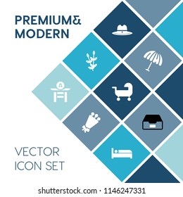 Modern, simple vector icon set on blue colorful background with japanese, wild, food, baby, file, folder, western, document, white, umbrella, season, taiko, japan, blossom, country, rain, floral icons