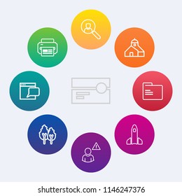 Modern, simple vector icon set on colorful circle backgrounds with blank, media, file, web, stereo, chat, plastic, business, profile, nature, audio, cassette, internet, computer, environment icons