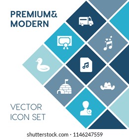 Modern, simple vector icon set on blue colorful background with human, igloo, certificate, headwear, person, ice, cap, arctic, sign, note, add, award, account, treble, melody, hospital, clothing icons