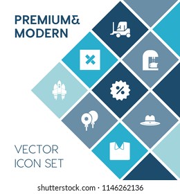 Modern, simple vector icon set on blue colorful background with beverage, cup, cowboy, shirt, spaceship, car, fashion, truck, west, hat, clothing, technology, brown, coffee, sale, birthday, cafe icons